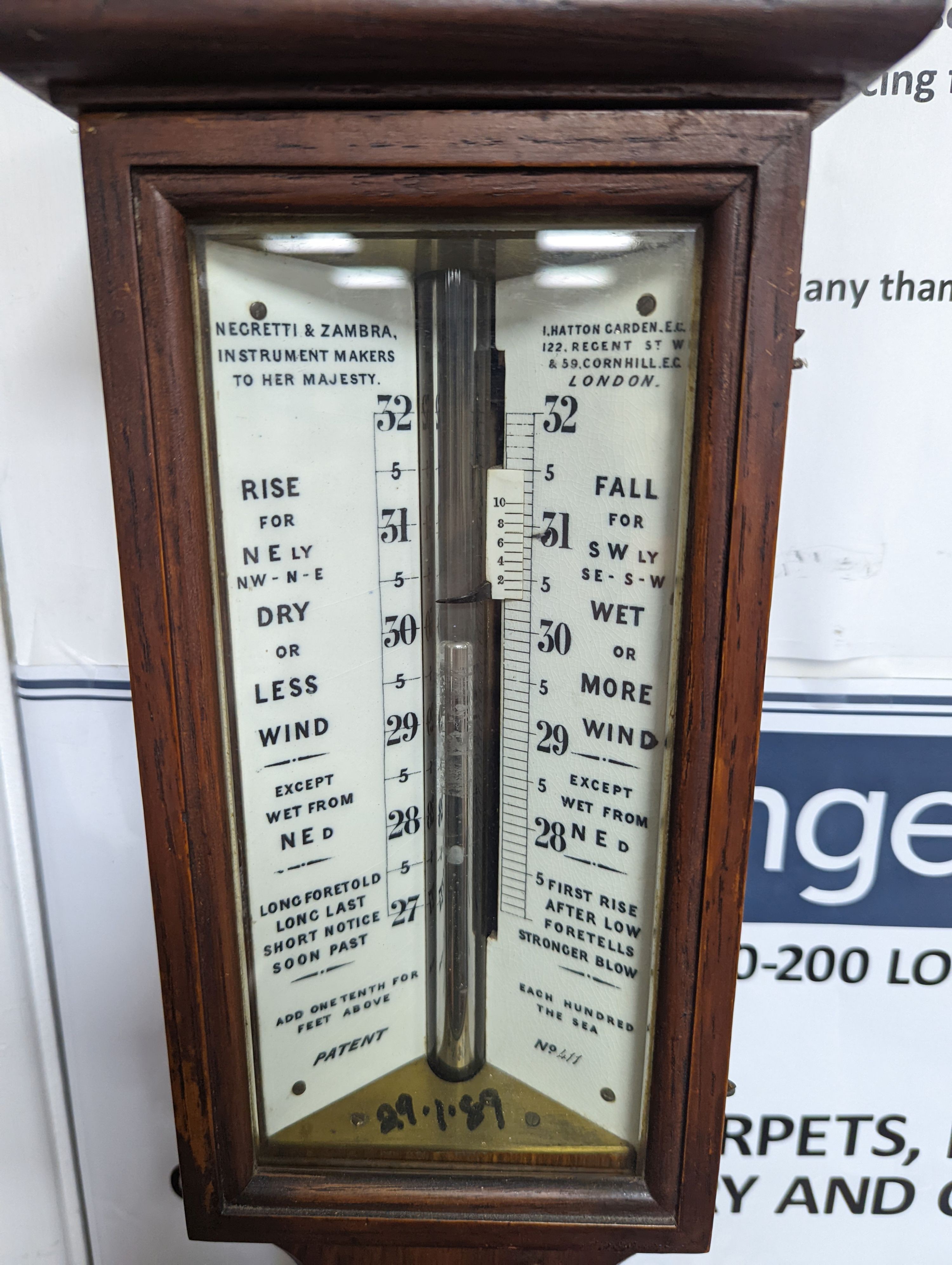 A Victorian Negretti & Zambra oak cased stick barometer and thermometer, height 103cm